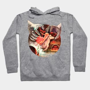 giant hands and girl on a white horse retro vintage comic Hoodie